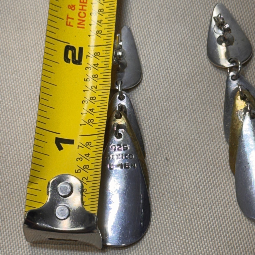 Taxco Mexico 925 Sterling Silver Mixed Metal Tiered Teardrop Earrings TC-164 GUC - Picture 4 of 16